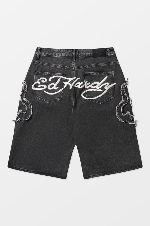 Ed Hardy UO Exclusive Black Flame Appliqué Shorts #9