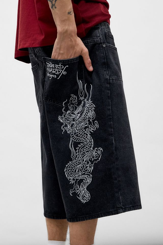 Ed Hardy★エドハーディーDragon Jorts ブラック ショートパンツ Mens Battle Dragon Denim Jorts Shorts - Washed Black – Ed