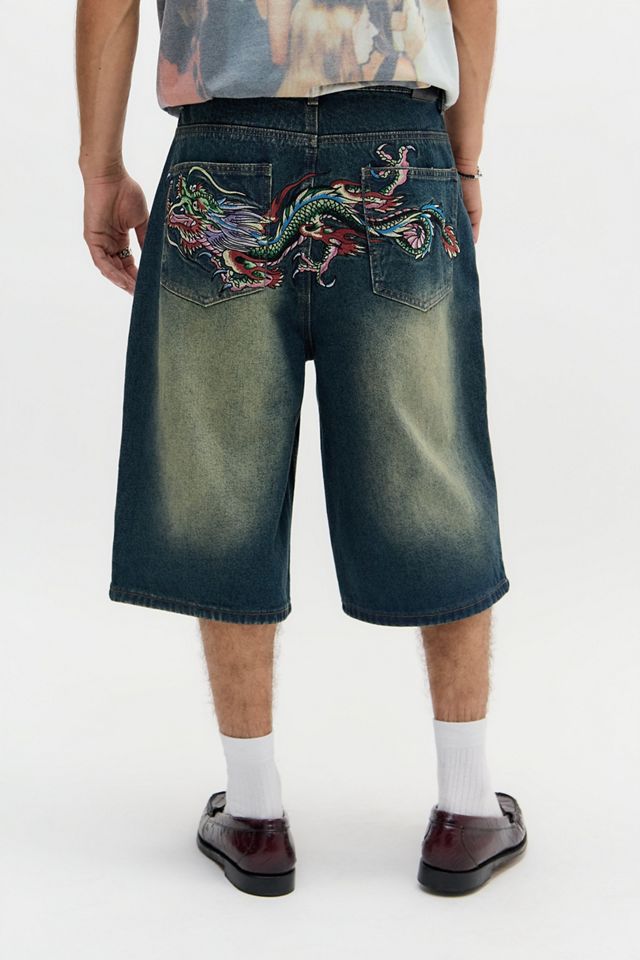 Ed Hardy UO Exclusive Blue Dragon Double Knee Jorts #1
