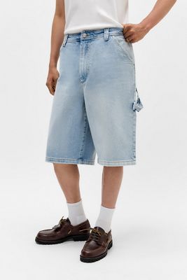 【ANGLAN】Side Paisley Denim Half Shorts Paisley Last Relaxed Denim Shorts - Medium Blue Wash