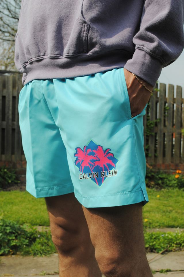 Calvin Klein - Short de bain motif palmier turquoise #1