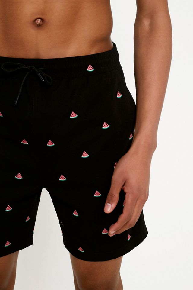 UO Watermelon Embroidered Black Swim Shorts #3