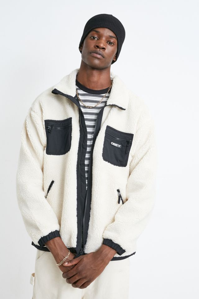 OBEY Out There Ecru Sherpa Jacket Urban Outfitters UK