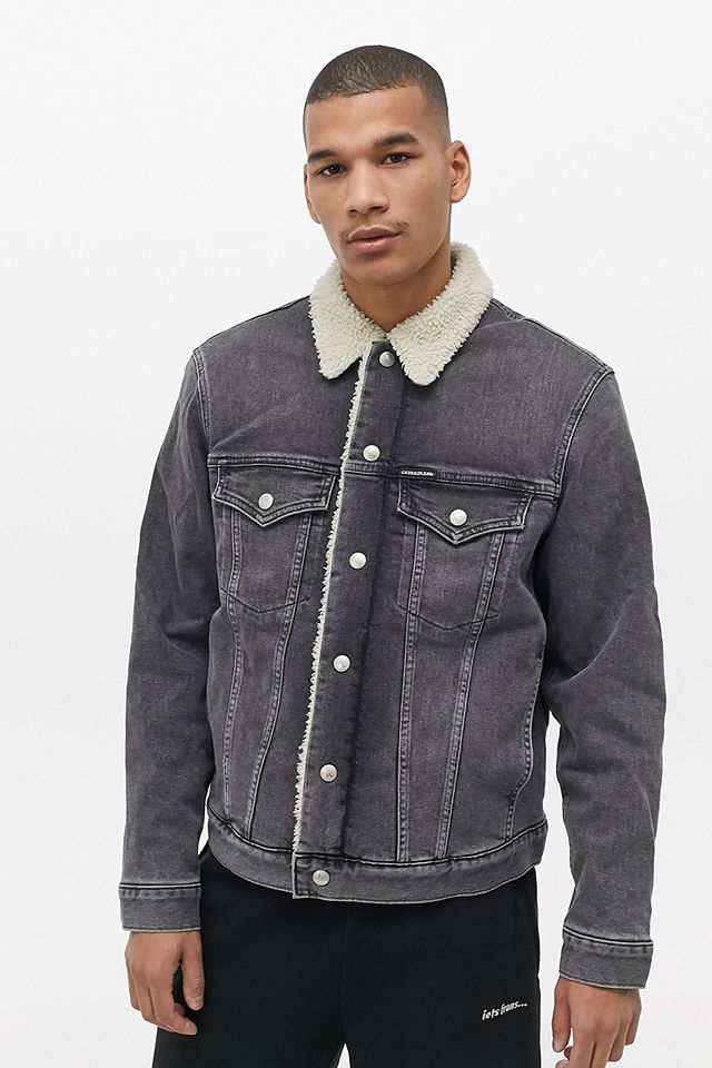 Calvin Klein Washed Black Denim Sherpa Jacket | Urban Outfitters UK