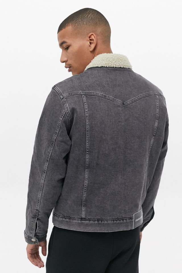 Calvin Klein Washed Black Denim Sherpa Jacket #1