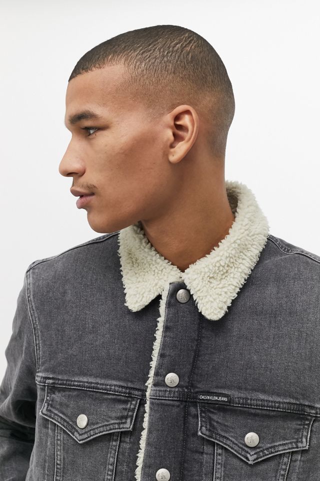 Calvin Klein Washed Black Denim Sherpa Jacket #3