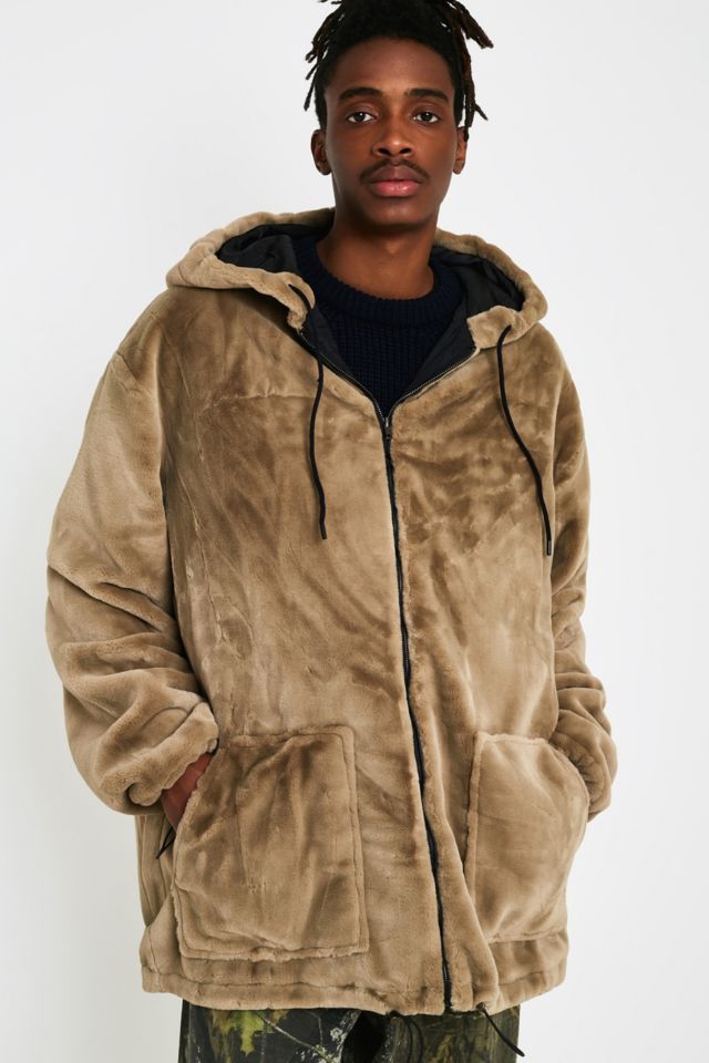 The New County Sand Faux Fur Zip-Through Jacket | Urban Outfitters UK