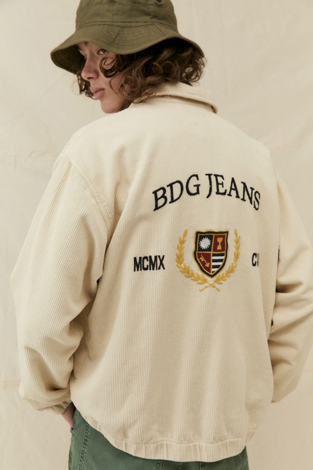 BDG Ecru Embroidered Corduroy Harrington Jacket | Urban Outfitters UK