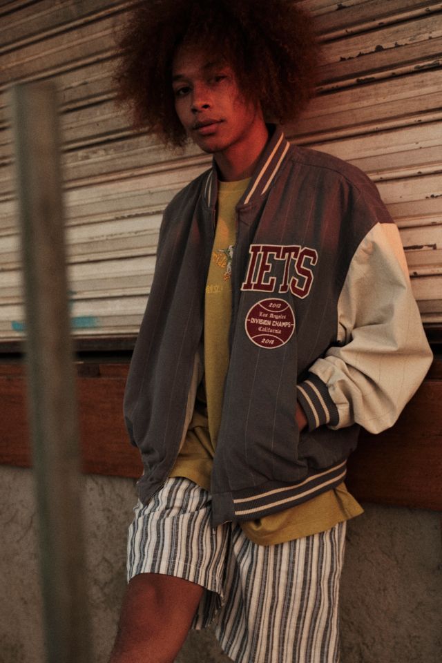 Striped shop varsity jacket