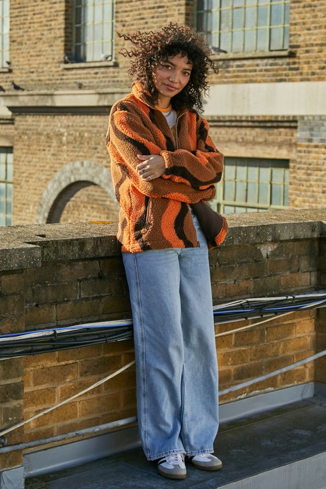 UO Brown & Orange Sherpa Zip Jacket #1