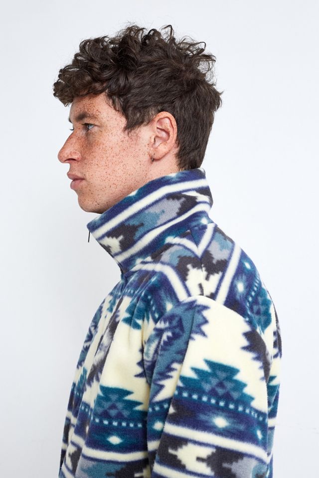 Black Mountain Apparel Blue Geo Print Fleece Jacket Urban Outfitters UK