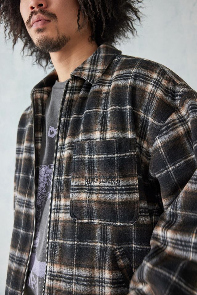 BDG Brushed Check Zip-Through Worker Jacket | Urban Outfitters UK