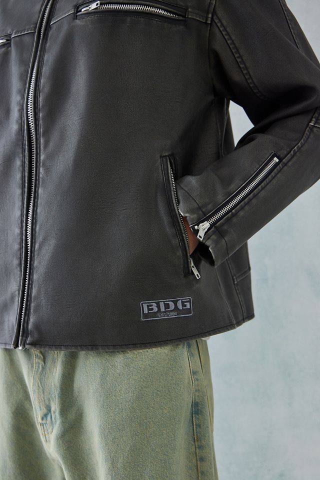 BDG Faux Leather Back Embroidery Biker Jacket #4
