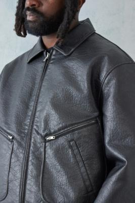 Urban Fitz Black Men's Fancy Pleather Jacket L / Black