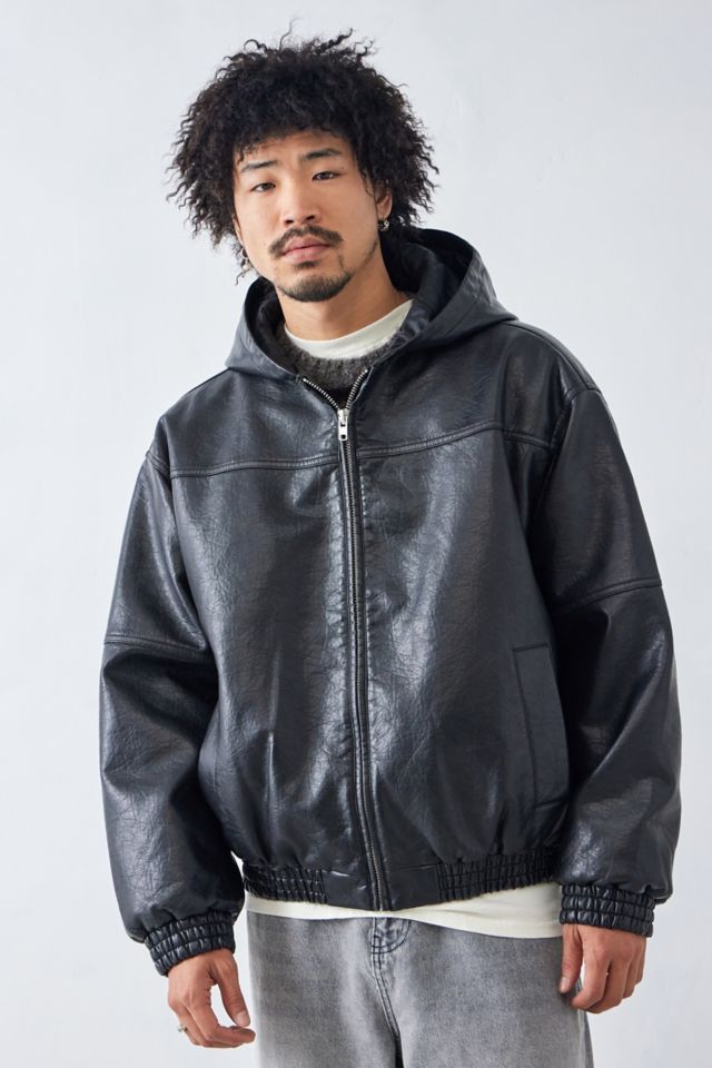 Faux leather jacket on sale with hood