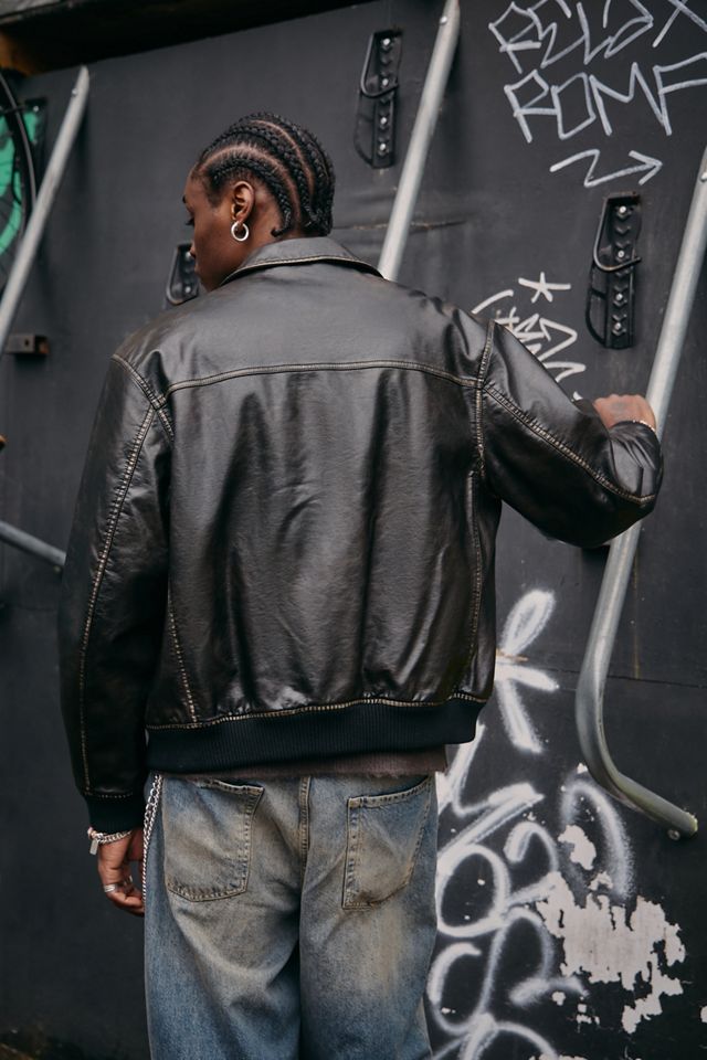 Veste en simili cuir lavé noir BDG Jerry #4