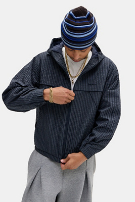 iets frans Navy Check Miller Fleece Anorak | Urban Outfitters UK