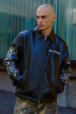 Ed Hardy UO Exclusive Black Sword Dragon Faux Leather Jacket