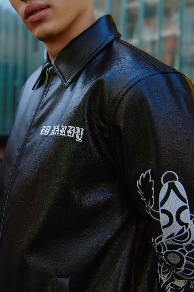 Ed Hardy Veste en simili cuir noir exclusive UO avec dragon et épée #2