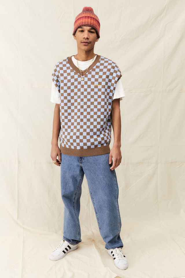 iets frans... Gilet a maglia marrone e blu a quadri #4