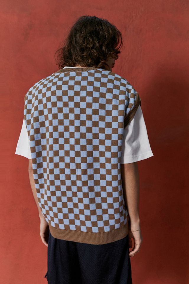 iets frans... Gilet a maglia marrone e blu a quadri #3