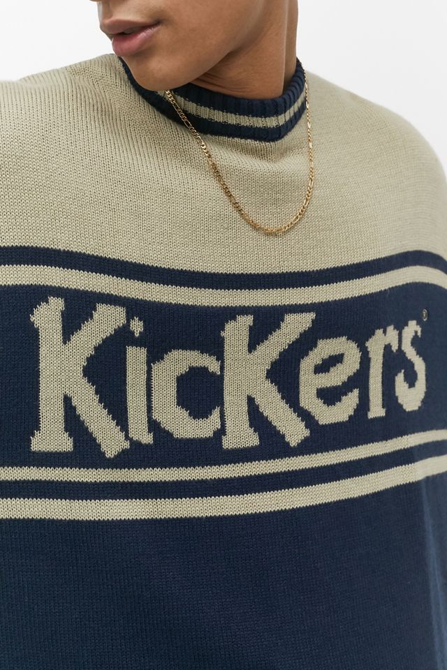 Kickers Logo Navy and Beige Knit Jumper | Urban Outfitters UK
