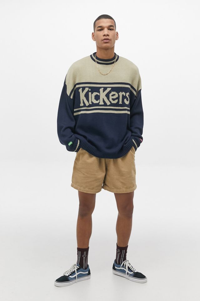 Kickers Logo Navy and Beige Knit Jumper | Urban Outfitters UK