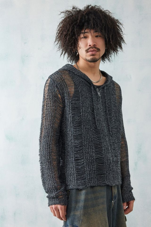 Jaded London Charcoal Twist Laddered Knit Zip-Up Hoodie