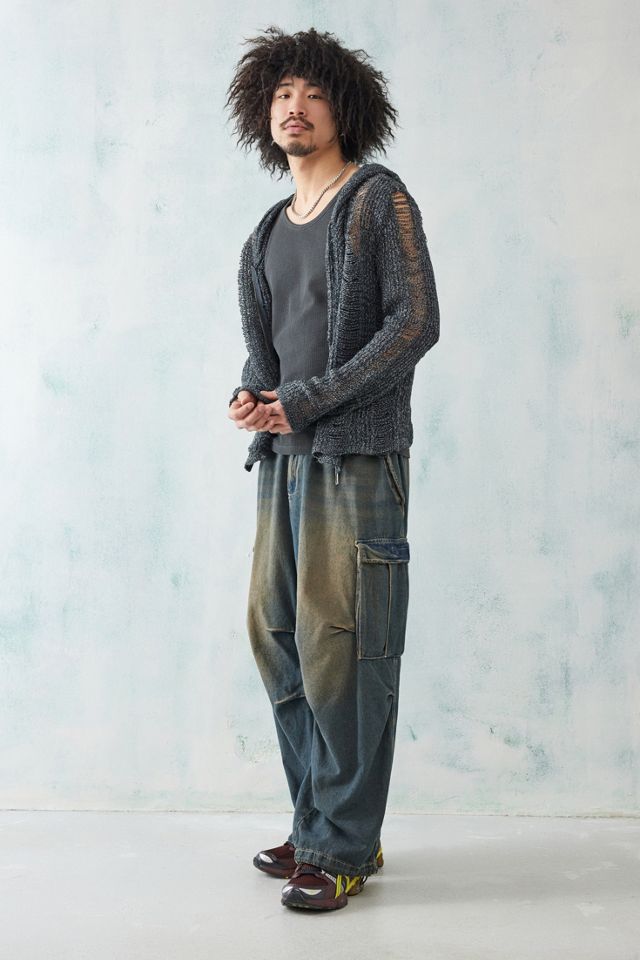 Jaded London Charcoal Twist Laddered Knit Zip-Up Hoodie | Urban