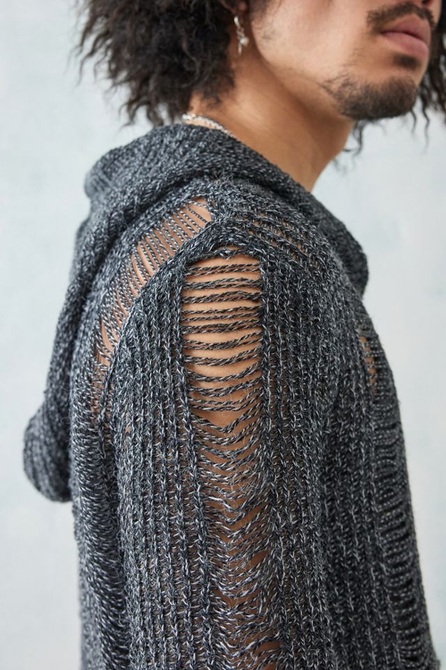 Jaded London Charcoal Twist Laddered Knit Zip-Up Hoodie | Urban