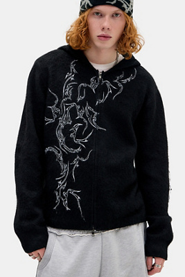 Jaded London Scratch Mohair Zip-Up Hoodie | Urban Outfitters UK