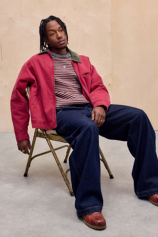 BDG Pullover à micro rayures bleu marine et rouge #3
