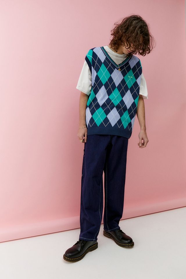 iets frans... Blue Argyle Knitted Vest #1