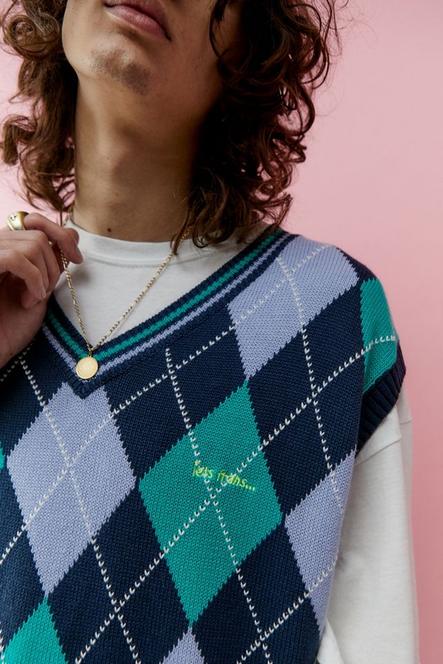 iets frans... Blue Argyle Knitted Vest #2