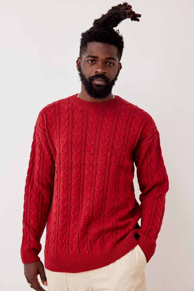 Mens red clearance cable knit sweater