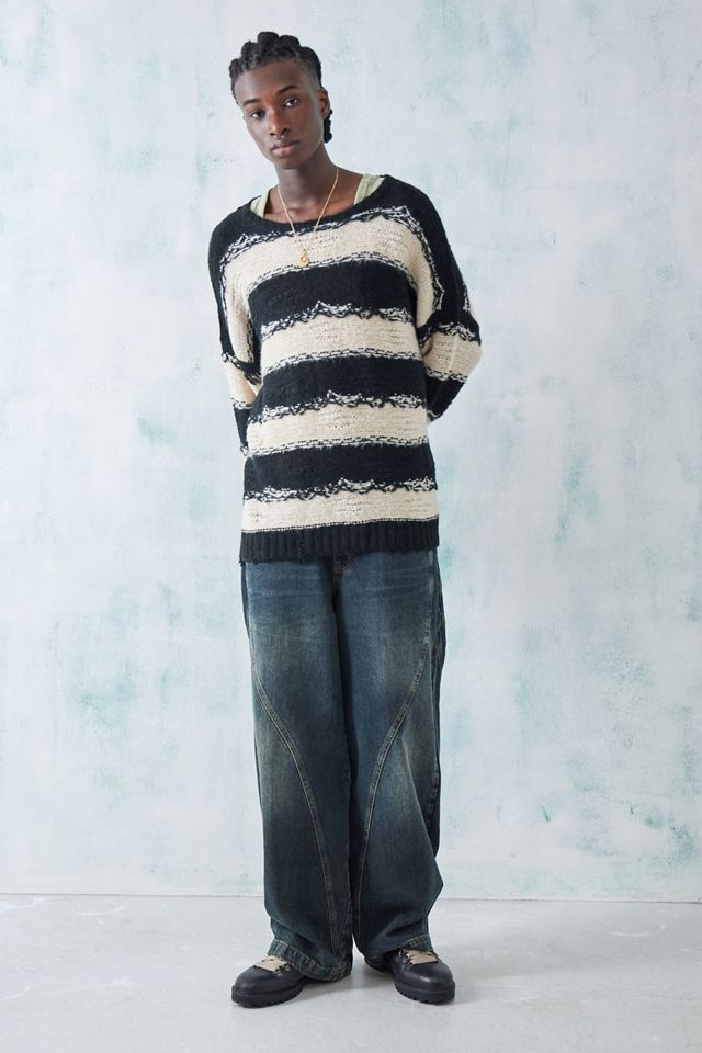 BDG Black & White Stripe Distressed Knit Jumper #2
