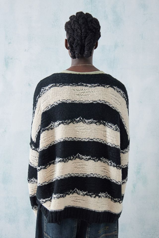 BDG Black & White Stripe Distressed Knit Jumper #3