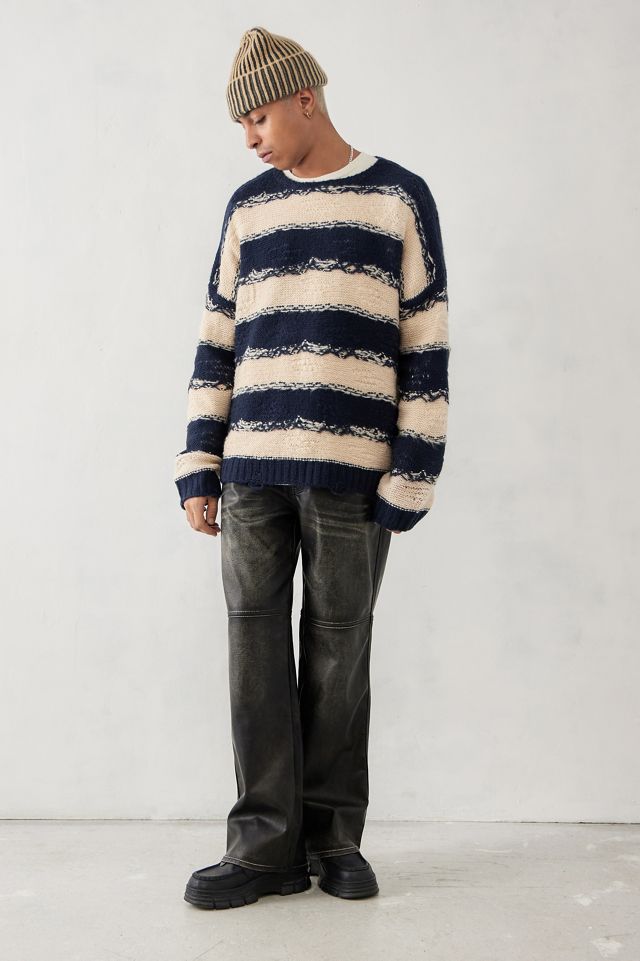 BDG Navy & Ecru Stripe Distressed Knit Jumper #1