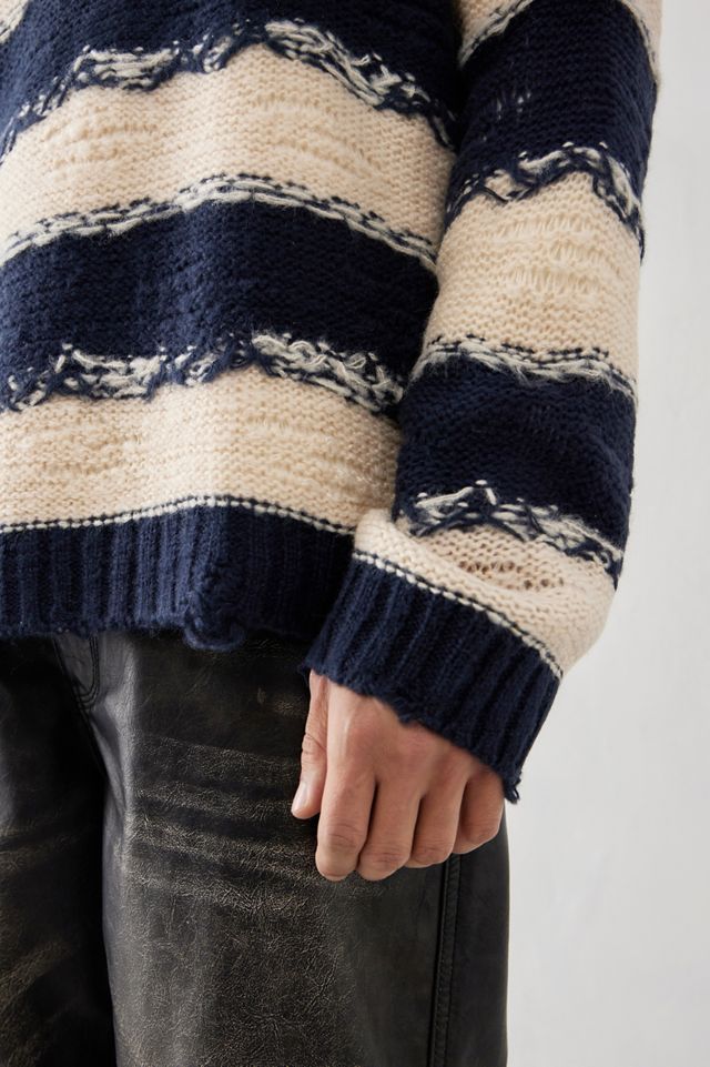 BDG Navy & Ecru Stripe Distressed Knit Jumper #2