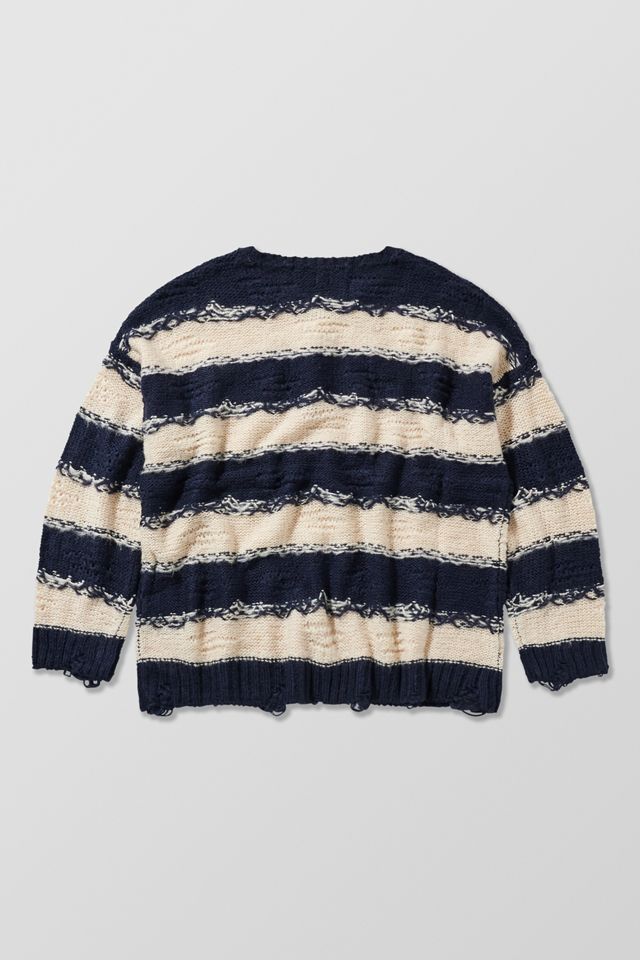 BDG Navy & Ecru Stripe Distressed Knit Jumper #7