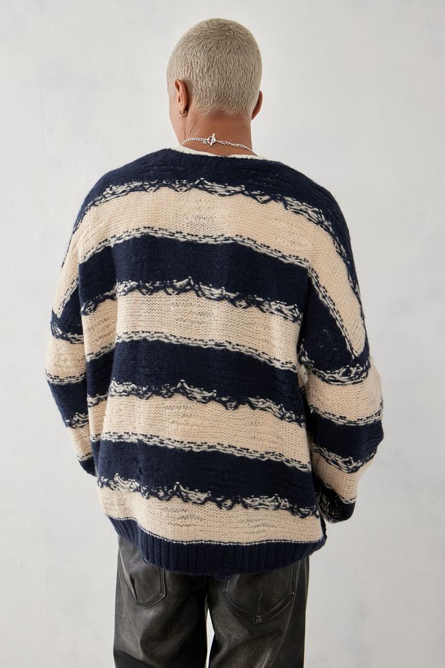 BDG Navy & Ecru Stripe Distressed Knit Jumper #3