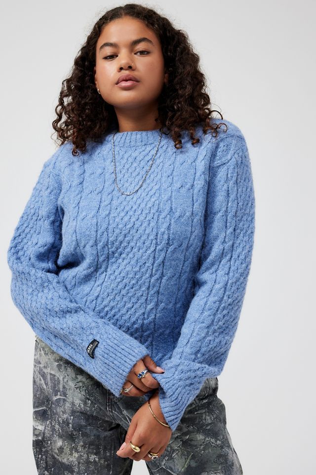 Pull en maille torsadée bleu moelleux BDG #4