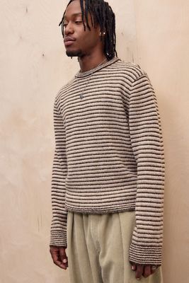 BDG Maglione Marrone e Ecru a Micro Righe