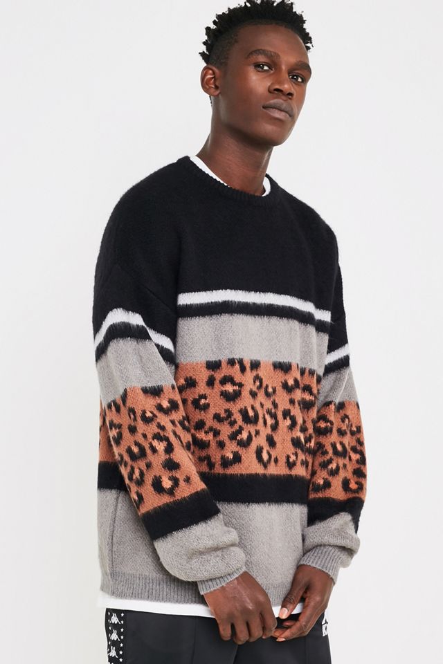 UO - Pull en maille à larges rayures motif léopard #1
