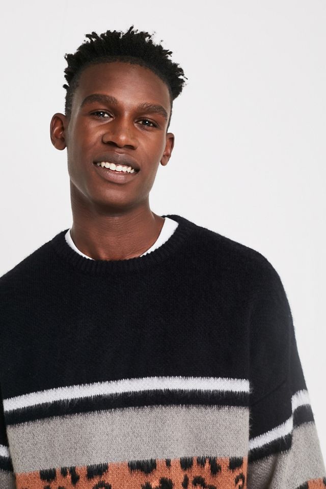 UO - Pull en maille à larges rayures motif léopard #3