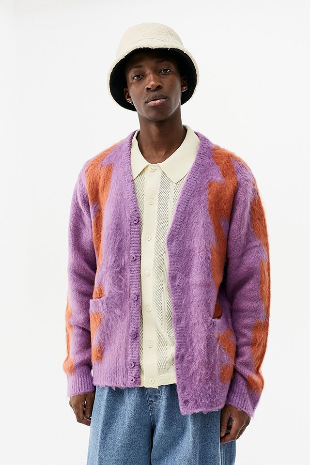 OBEY Purple Fur Dexter Cardigan | Urban Outfitters UK