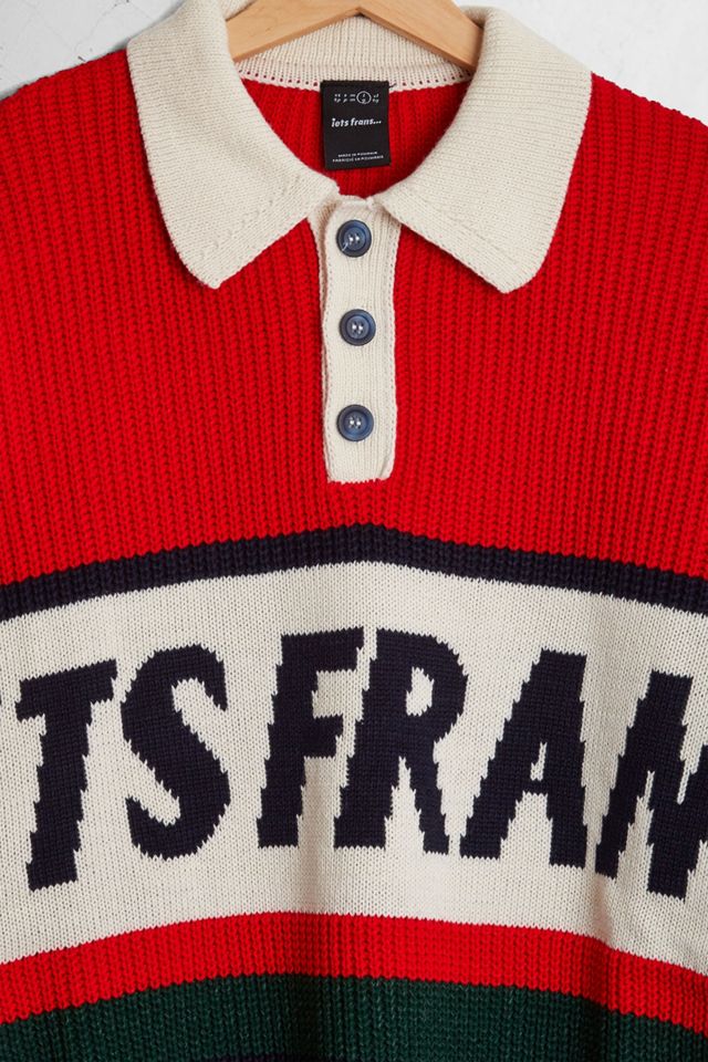 iets frans… Men’s Navy and Red Knit Long-Sleeve Polo Shirt #1