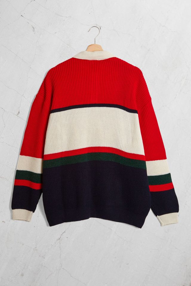 iets frans… Men’s Navy and Red Knit Long-Sleeve Polo Shirt #2