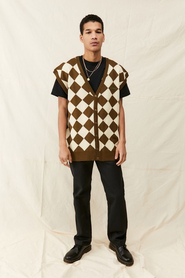 iets frans... Brown Check Sleeveless Cardigan #1