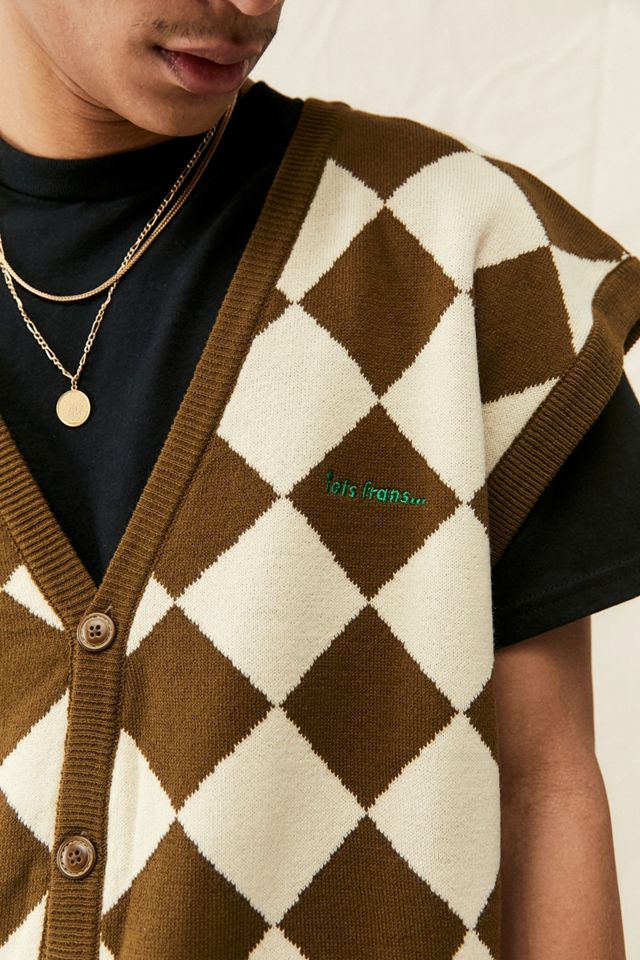 iets frans... Brown Check Sleeveless Cardigan #2